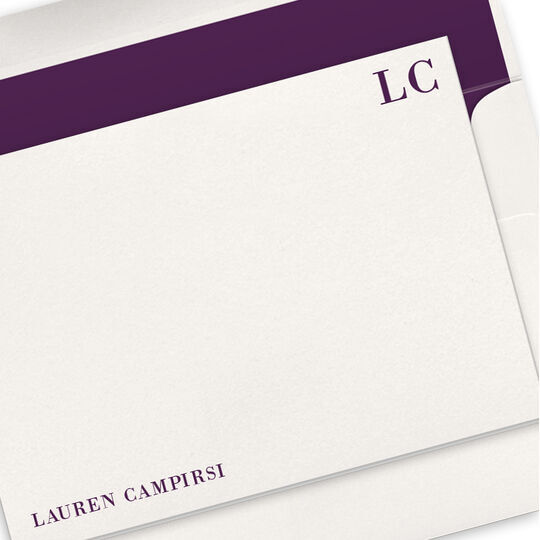 Bold Corner Initials Flat Note Cards - Letterpress